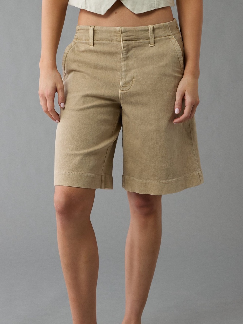 American Eagle- 11” stretch high waisted trouser shorts.